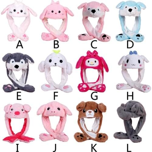 Funny Animal Plush Hat Cartoon Kawaii Toy Ears Moving Jumping Earflap Cap for Women Girls Cosplay Holiday Party Props