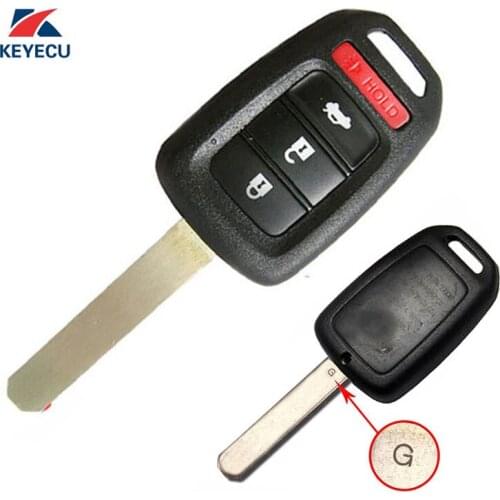 KEYECU Replacement Unuct Remote Car Key Fob 3 Button +Panic 433MHz ID47 for Honda Civic CR-V 2017 FCC ID : MLBHLIK6-1TA