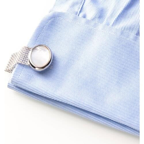 Luxury French Chain Cufflinks Oval Shape Mother Pearl Cuff Buttons For Men Shirt High Quality Jewelry Wedding Gift