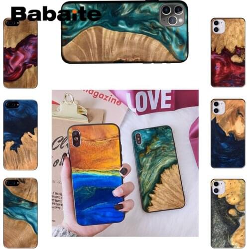Babaite Wood Resin Protective Coque Phone Case For iPhone 8 7 6 6S Plus X XS MAX 5 5S SE XR 11 11pro promax 12 12Pro Promax