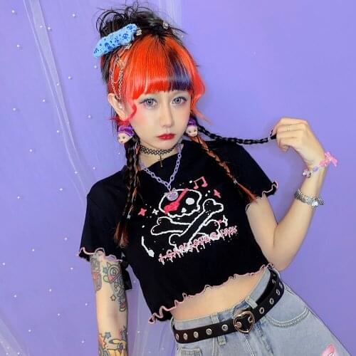 Ruibbit Japanese Harajuku Hot Girl Sweet Print T-shirts Black White Short Sleeve Women Tees Female T Shirts Streetwear Y2k
