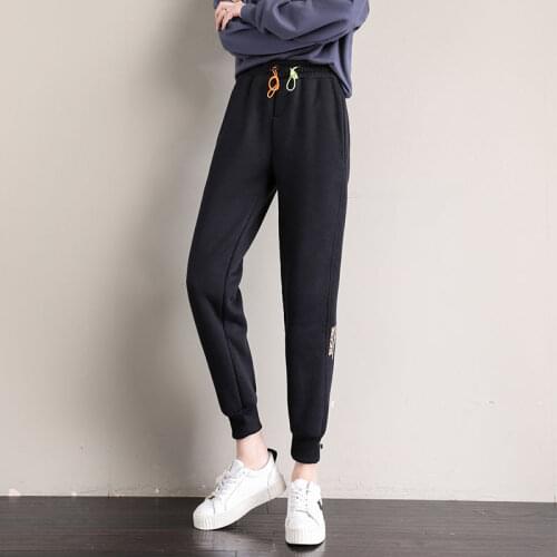 Sweatpants Womens Autumn New Loose Harem Casual Pants Are Thin and Versatile Nine-point Pants with Velvet Pants