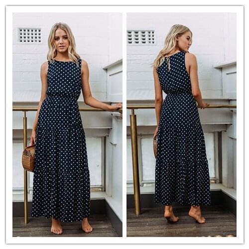 Summer Dot Print Vintage Tank Long Dress Elegant Women Plus Size Casual Maxi Dress Party Sexy Button Sleeveless Womens Dress