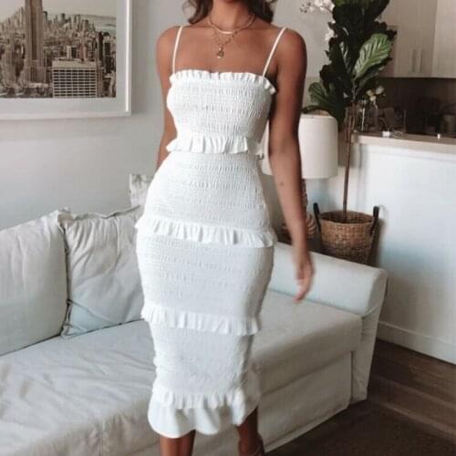 Foriddol Bodycon Slim Long Dress Women 2020 Spaghetti Strap Twist Summer Dress Party Ruffles Bandage Dresses Vestidos Plus Size