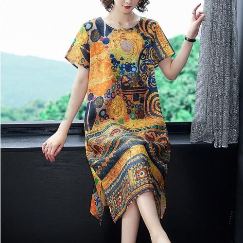 Summer New Vintage Casual Print Short Sleeve Dresses 2021 Women Loose 4XL Plus Size Elegant Midi Sundress Bodycon Party Vestidos