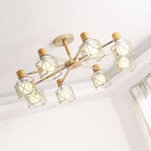 Golden LED Chandelier For Living Room Wooden Lighting Lustres Para Sala De Jantar Personal small apartment dinning lamp 0126