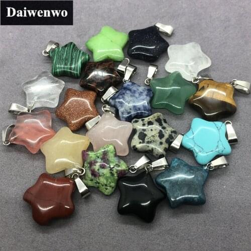 Pentagram Star Pendant Natural Stone Rubyzoisite Yellow Tiger Eye White Crystal