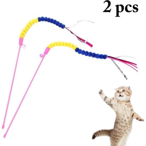 2PCS Cat Teaser Wand Creative Funny Cat Teaser Toy Cat Stick Toy Kitten Teaser Cat Interactive Toys Pet Training Toys for Pet