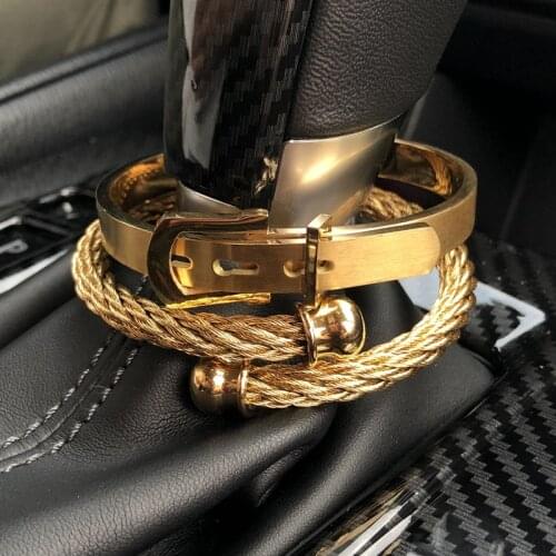 2pcs/Set Gold Silver Color Belt Bracelets Bangles for Men Stainless Steel Cable Wire Cuff Bracelets Adjustable Size