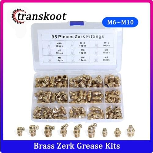 95pcs M6 M8 M10 Brass Zerk Straight and 90 and 45 Degree Grease Nipple Fitting Assortment Kits