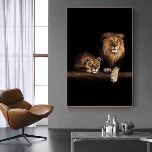 African Wild Lion Family Canvas Art Posters and Prints Animals in the Dark Canvas Paintings on the Wall Art Animals Pictures