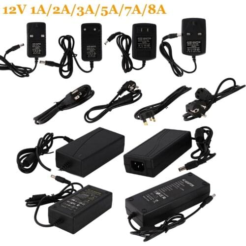 12V 200mA 300mA 500mA 1A 3A 5A 7A 8A Power Supply for led Strip EU US adapter for AC110-220V to DC 12V Options Plug Transformer