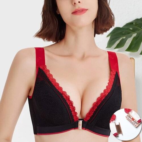 Push Up Bra Front Closure Sexy Lingerie Plus Size Deep V Brassiere Plunge Underwear Women Lace Bralette Plus Size Bra