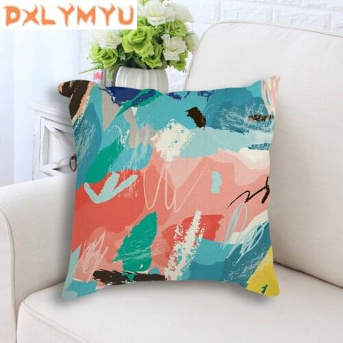 Decorative Cushion Watercolor Color Blocks Art Abstract Prints Linen Seat Black Waist Cushion Throw Pillow Sofa Home Decor