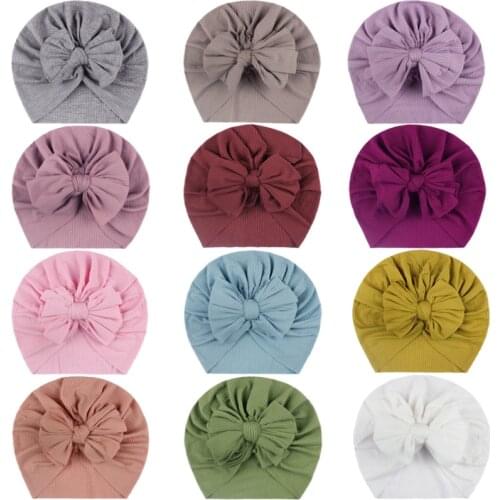 Kids Hats Lovely Bowknot Baby Girl Hat Big Bows Newborn Baby Turban Hats Infant Toddler Solid Color Beanie Cap Bonnet Hot