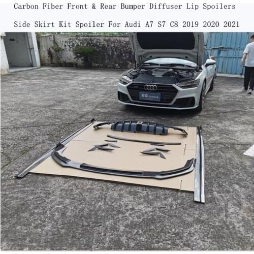 For Audi A7 S7 C8 2019 2020 2021 Real Carbon Fiber Front Rear Bumper Diffuser Lip Spoilers Side Skirt Kit Spoiler