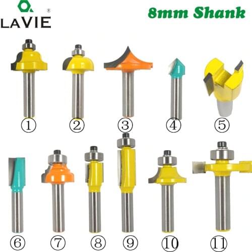 1pc 8mm Shank Wood Router Bit Straight T V Flush Trimming Cleaning Round Corner Cove Box Bits Milling Cutter for Wood MC02042