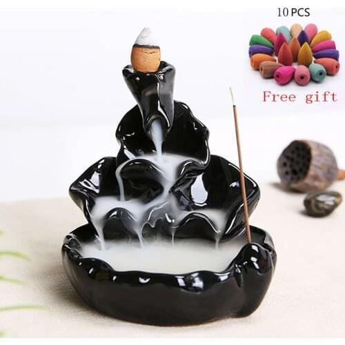 Ceramic Waterfall Backflow Incense Burner Smoke Fountain Incense Holder Creative Incense Burner Temple Shrine Censer