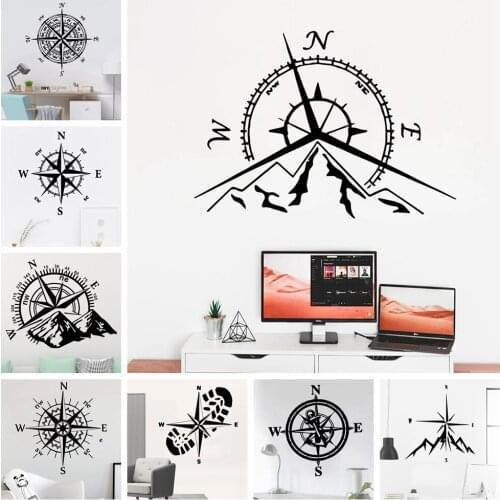 Creative Adventure Mountains And Compass Modern Wall Sticker Home Decor For Living Room Boys Bedroom Kids Room Wall Sticker