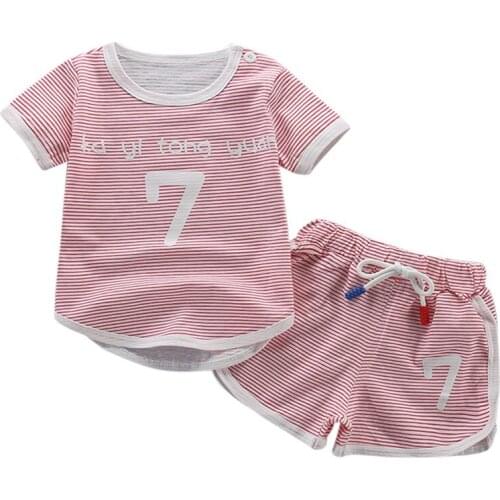 Baby girl clothes in summer stripe letter short sleeve shirt+shorts cotton soft sport suits outfit for 0-5T