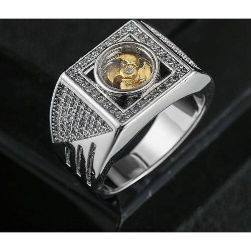 High Quality Men Rings Rotatable Windmill Zircon Micro Paved Lucky Windmill Copper Finger Ring Jewelry Men Ring Band