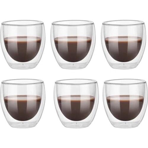 Set Of 2/6 Double-layer Heat Resistant Tea Glass Coffee Cups Set For Office Drinking Teacup Of Coffee Espresso Cup Or Milk Cup