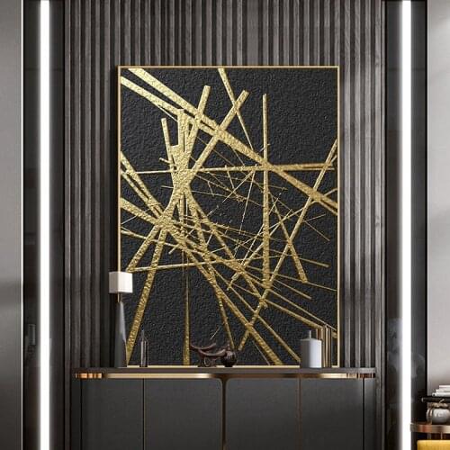 Wall Paintings Abstract Art Print Poster Black Gold Geometric Lines Abstract Decor Canvas Wall Art HD Vintage Room Decor Cuadros