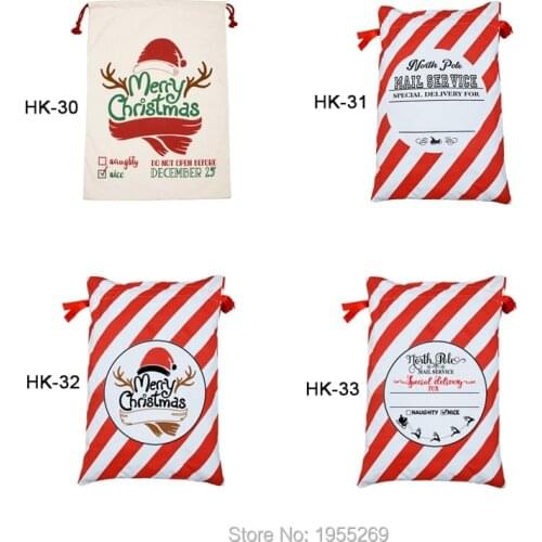 Wholesae 30pcs/lot Red Stripe Santa Sacks Candy Cane Christmas Santa Drawstring Canvas Bag Personalized Kid Gift Santa Bag Large