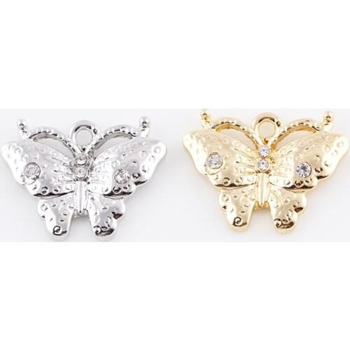 24*18mm Silver Plated Enamel Crystal Butterfly Charms Pendants For DIY Necklace Bracelet Jewelry Making Handmade Accessories