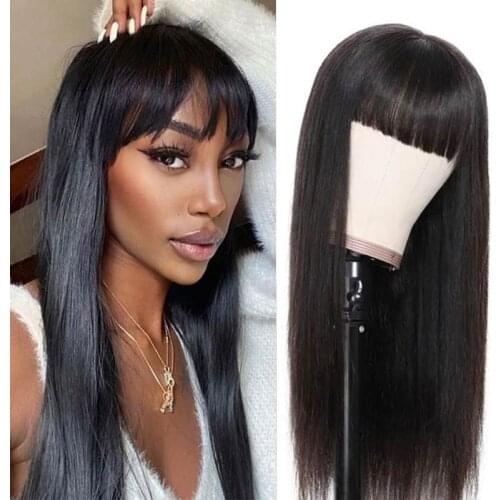 Rebacca Straight Human Hair Wig With Bangs For Women Straight Full Machine Made Wigs Human Hair Pre Plucked Natural Hair 28inch