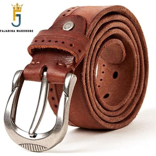 FAJARINA Brand Name Quality Striped Genuine Leather Belts Mens Fashion Man Pin Buckle Belts for Men Cow Skin Belt N17FJ300