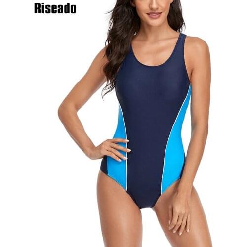 Riseado Sports One Piece Swimsuit Patchwork Swimwear Women 2021 Competition Swimming Suits for Women Racerback Beachwear