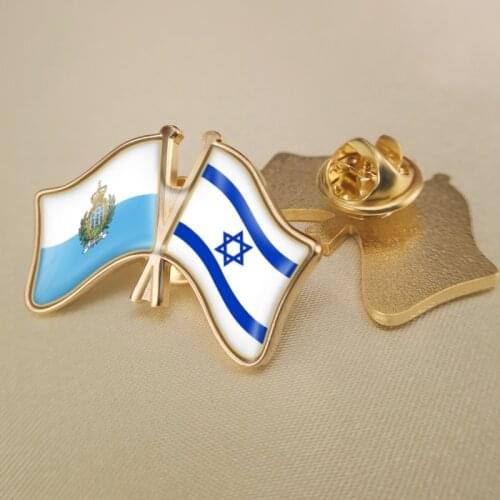 San Marino and Israel Crossed Double Friendship Flags Lapel Pins Brooch Badges