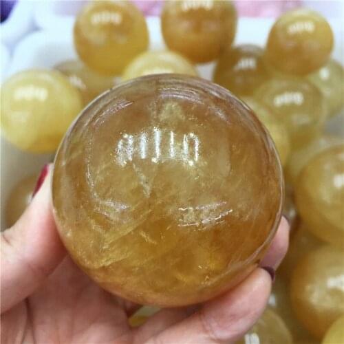 50-70mm Natural Iceland Spar Crystal Stone Yellow Calcite Ball Crystal Sphere Ball Healing Stone Home Decoration Lovers Gifts