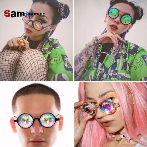 Fashion Round Colorful Kaleidoscope Sunglasses Women Men Celebrity Party Designer Eyewear Unique Kaleidoscope Glasses