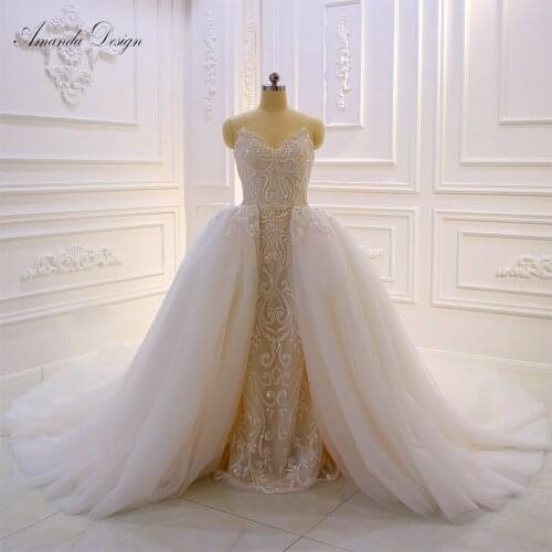 Amanda Design robe de mariee Off Shoulder Lace Applique Beading Wedding Dress with Detachable Skirt
