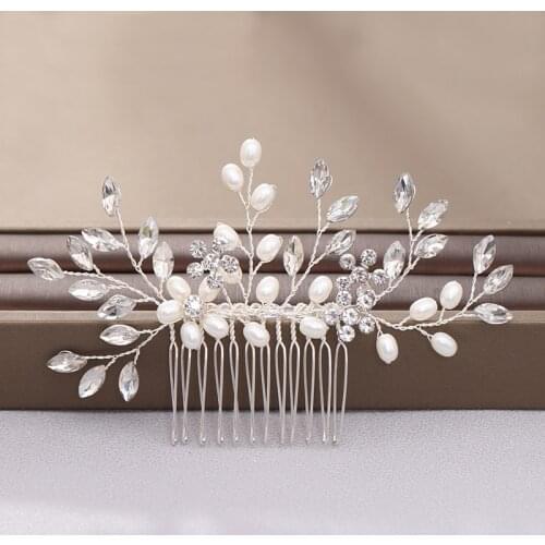 New Pearl Crystal Wedding Hair Combs Hair Accessories Silver Color Women Back Decorative Hair Comb Bridal Headpiece Hair Jewelry