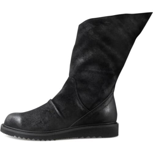 Cow Suede Cold Protection Warm Mens Outdoor Non-Slip Snow Boots High Top Round Toe Zip Lambswool Lining Male Casual Flat Boots