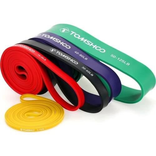 TOMSHOO 5 Packs Pull Up Assist Bands Set Resistance Loop Bands Powerlifting Exercise Stretch Bands with Door Anchor and Handles