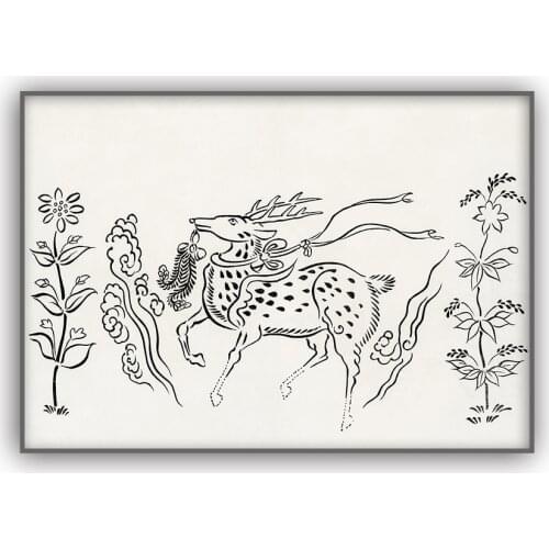 Vintage Deer Poster Wall Art French Chinoiserie Canvas Print Jean Baptiste White And Black Woodland Wildlife Painting Decor