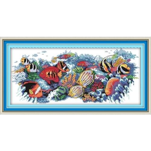 Tropical fish in the ocean Cross stitch with pattern count 11CT 14CT Canvas print Chinese cross stitch embroidery kit Needlework