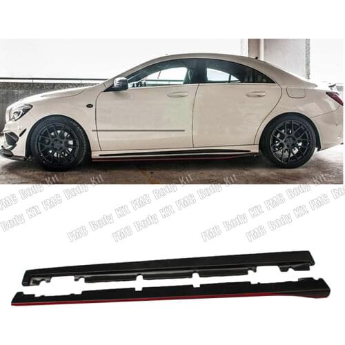 W117 R Style Red Edge Side Body Skirts Carbon Fiber Material Aprons Car Body Kits For Benz CLA220 260 CLA45 2014-2016