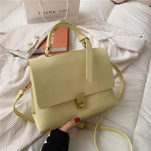 Korean style womens handbag, with rotary lock, knotting handle, PU leather, shoulder strap handbag, 2021