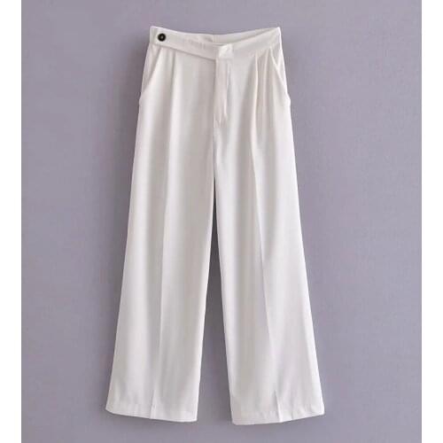 Za Women 2021 Wide-leg Asymmetric High-waist Trousers Side Pockets And False Welt Pockets At The Back Female Ladies Pants