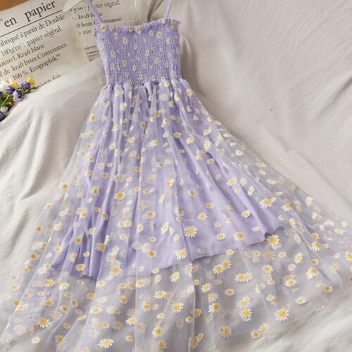 Women Summer Dress 2021 New Fashion Mesh Patchwork Elastic Slimming Waist Floral Dresses Vintage Casual Camisole Dress Vestidos