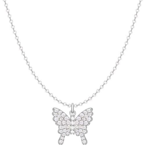 SLJELY Fashion Real 925 Sterling Silver Opal Butterfly Pendant Necklace Women Cubic Zirconia Clavicle Chain Fine Party Jewelry