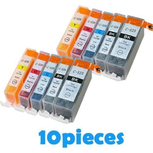 10pcs for canon PGI525 CLI526 ink cartridges inkjet PIXMA IP4850 MG5150 MG5250 MG5350 MG6150 MG6250 MX885 MX895 Printers PGI 525