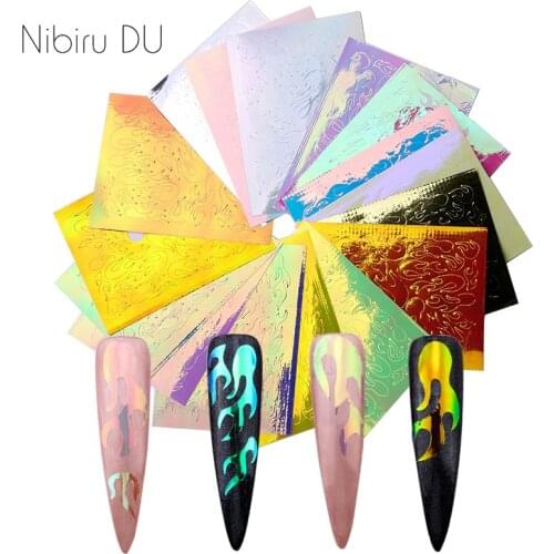 16pcs/set Nail Flame Sticker Self Adhesive Laser Illusion Flame Shape Nail Sticker Nail DIY Art Decoration