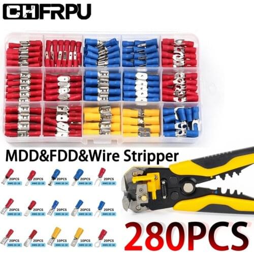 280Pcs boxed Assorted Spade Terminals Insulated Cable Connector Electrical Wire Crimp Butt Ring Fork Set Ring Lugs Rolled Kit
