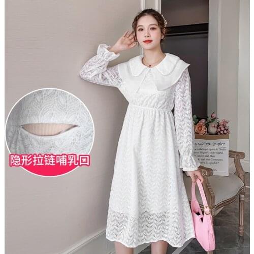 34398# Nursing Maternity Clothing Loose Stylish Lace Patchwork Dress Pregnant Women Pregnancy Nursing Dress